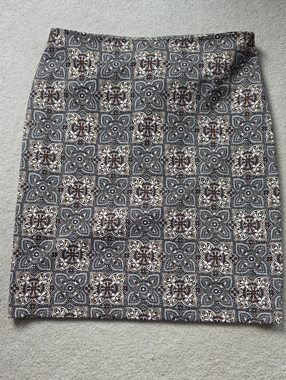 Talbots Brown and Cream Geometric Pencil Skirt